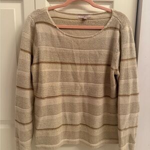 Roz & Ali Beige and Gold Sparkly Striped Sweater